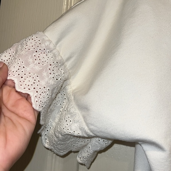 Ann Taylor Eyelet Lace-Trimmed SS White Blouse - Picture 3 of 6